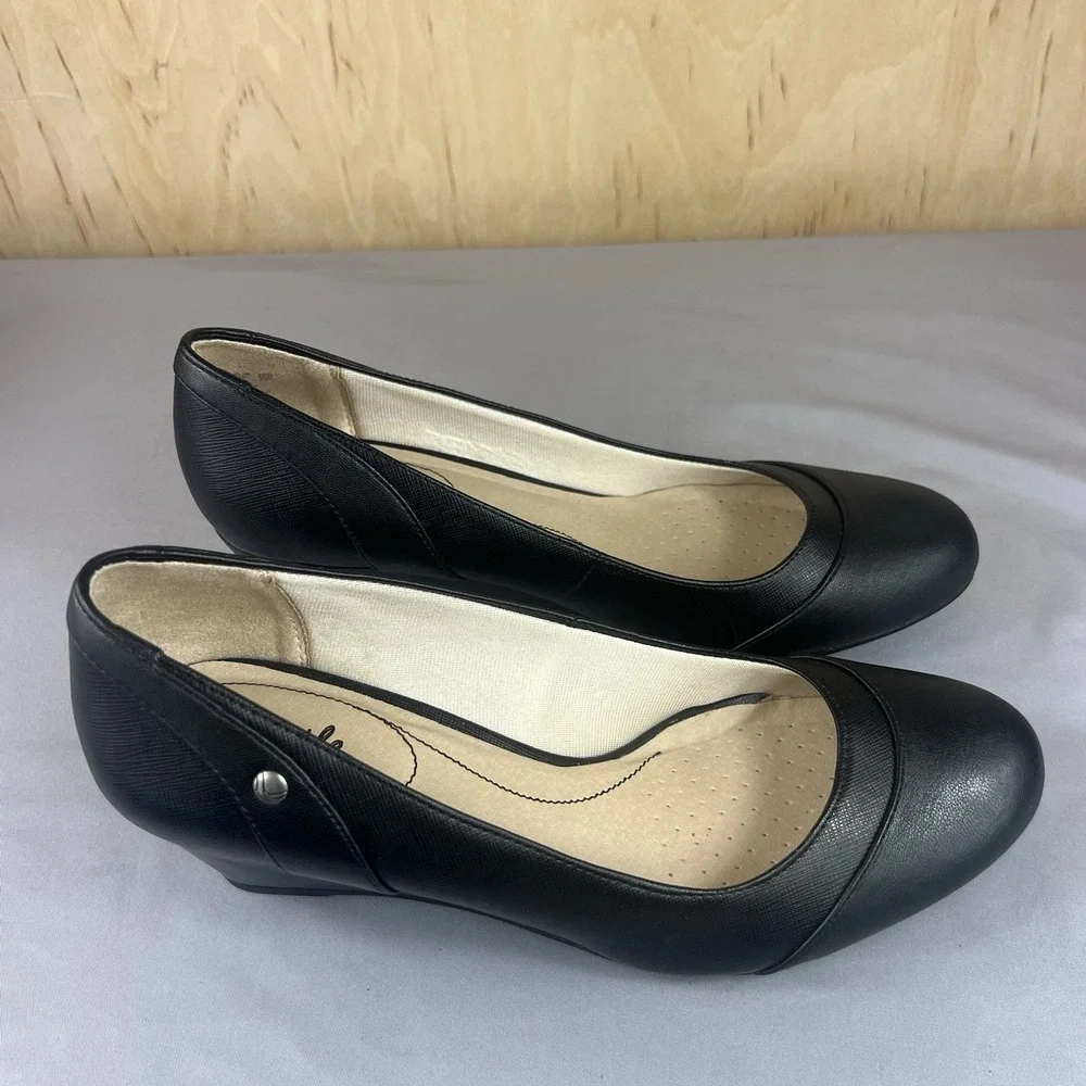 LifeStride System Women's Groovy Wedge Pumps Size 11W Black Comfort Shoes Used